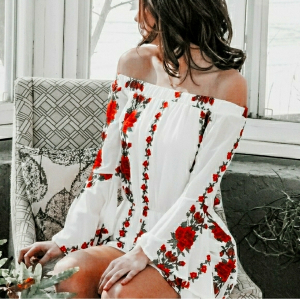 Embroidered Rose Romper